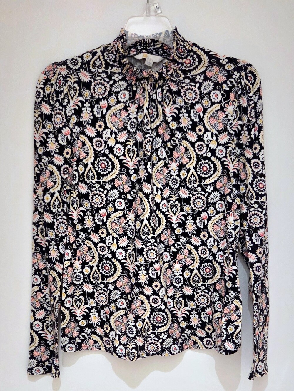 Boden Smocked Mock Neck Printed Top - Black Tropic Charm, US 6 (UK 10)